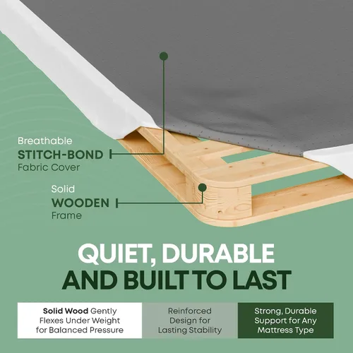 Vista 4 de Treaton, Cama Queen sin ensamblar – Somier de madera de 2.5 pulgadas – Fabricado en Estados Unidos – Silencioso sin ruido – Base de colchón