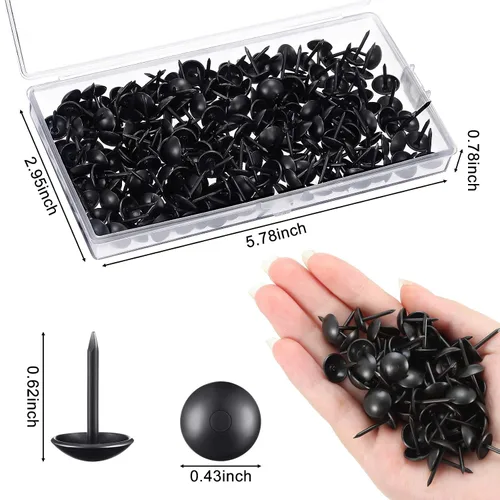 Vista 3 de Outus 200 tachuelas de tapicería negras de 7/16 pulgadas, tachuelas decorativas para muebles, pasadores de pulgar, clavos de tapicería con caja