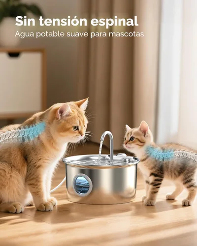 Vista 6 de Fuente de agua para gatos de acero inoxidable: fuente para gatos con 6 filtros + 3 esponjas, fuente de agua para mascotas de 88 oz/2.6 L para gatos