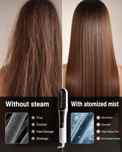 Vista 5 de Cepillo alisador de pelo de vapor para mujeres, peine alisador con niebla