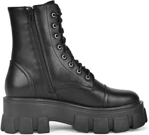 Vista 3 de KEIIYJ Botines con cordones Chelsea Combat Chunky Plataforma para mujer en Negro (ROTA)