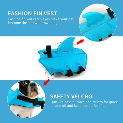 Vista 4 de Snik-S Chaleco salvavidas para perros - Preserver con cinturón ajustable, chaqueta de tiburón para nadar para mascotas para perros de nariz corta
