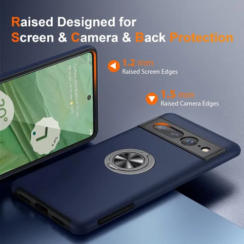 Vista 3 de JAME Funda delgada para Google Pixel 7 Pro, soporte de anillo a prueba de Azul