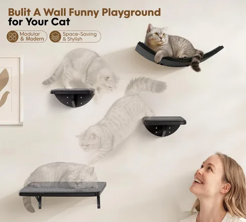 Vista 7 de Estante de Pared para Gatos con Percha de Ventana, Cama Hamaca para Gatos con Almohadilla para Rascar, Estante para Gatos para Trepar, Dormir