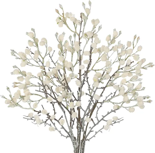 Vista 13 de GnFlus 3 piezas de ramas artificiales de algodón falsas para decoración de primavera y otoño en interiores estilo boho, flores artificiales de tallo