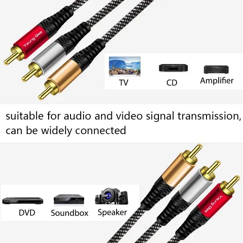Vista 3 de Cable RCA de audio y video de 6 pies, Yeung Qee 3RCA macho a 3RCA macho compuesto AV cable compatible con decodificador, altavoz, amplificador
