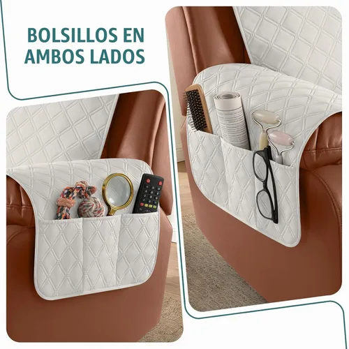 Vista 5 de Ruaozz Funda impermeable para sofá biplaza reclinable con consola, funda antideslizante para sofá reclinable dividido, con correas elásticas Beige