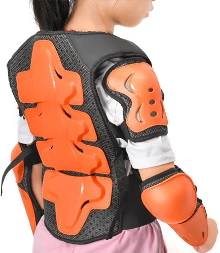 Vista 2 de Chaleco de armadura de motocicleta para niños, equipo de protección para bicicleta de cross, protector de columna vertebral para jóvenes, coderas