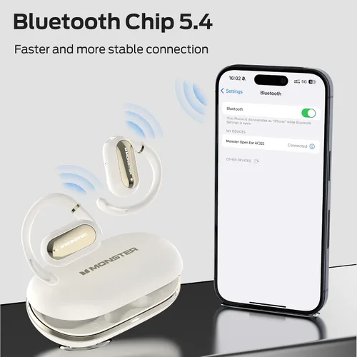 Vista 5 de Monster Open Ear AC322, auriculares Bluetooth 5.4, vida útil de batería de 36H, IPX5 resistente al agua, comunicación clara, diseño ergonómico