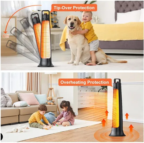 Vista 3 de FLOWBREEZE Calentador eléctrico para patio, calentador portátil para exteriores, 1200 W, calefacción instantánea 3S, calentador infrarrojo