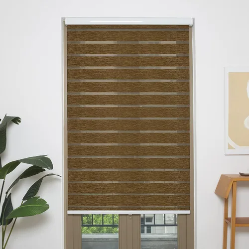 Vista 2 de AOSKY Zebra - Persianas sin cordones estilo cebra para ventanas, enrollables, de doble capa con control de luz, para día y noche, fáciles
