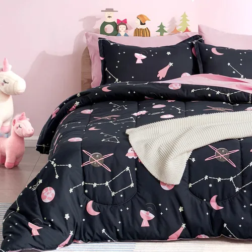 Vista 35 de SLEEP ZONE Juego de edredón de 5 piezas para niños, tamaño individual, súper lindo y suave, ropa de cama para niños en una bolsa, juego de 5 piezas