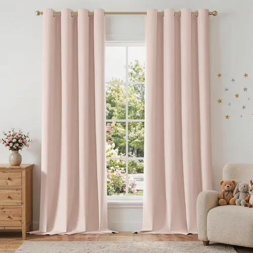 Vista 14 de ChrisDowa Cortinas 100% Opacas de Abedul Sólido de 45 Pulgadas de Largo, 2 Paneles para Dormitorio y Sala de Estar, Estilo Granja Oscurecedoras