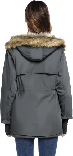 Vista 5 de Grace Karin - Abrigo con capucha para mujer, con forro de vellón y bolsillos, chaqueta, parka, de pelo sintético