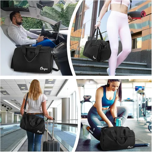Vista 7 de Gryme Bolsa de gimnasio pequeña de 15 pulgadas con compartimento para zapatos y bolsillo húmedo, mini bolsa de lona para hombres y mujeres, pequeña