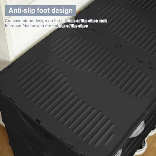 Vista 9 de Zapatero grueso de 6 niveles, organizador de almacenamiento apilable para entrada de dormitorio, estante ajustable, estante con ranuras para Negro