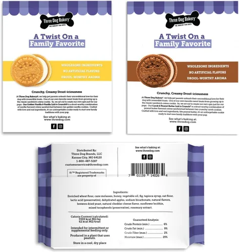Vista 3 de Three Dog Bakery Classic Cookies - Paquete variado de golosinas para perros, paquete de 3
