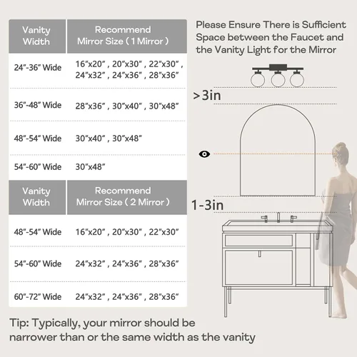 Vista 7 de Espejo arqueado negro de 16" x 20", espejo de pared para baño con arco, espejo de tocador de baño con marco de metal y parte superior arqueada