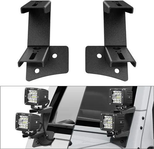 Vista 9 de Set de 2 soportes Nilight de montaje con bisagra, para salpicadero, para Jeep JK A-Pillar, para montar luz antiniebla LED para todoterreno, luz