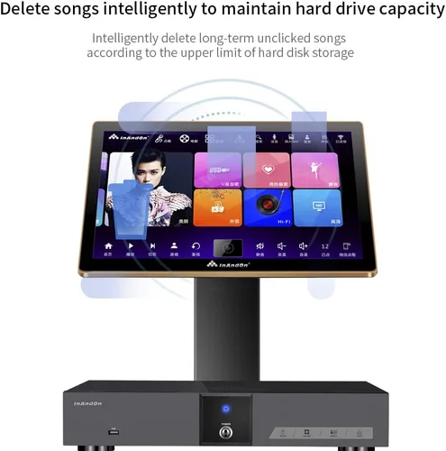Vista 3 de Inandon-KV-V5 Plus reproductor de karaoke, con micrófono inalámbrico, pantalla táctil de 21.5 pulgadas 8TB HDD, entretenimiento en el hogar película