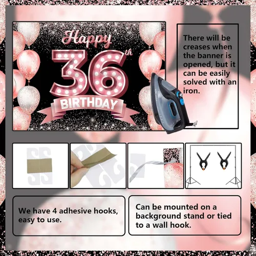 Vista 316 de Cartel de feliz cumpleaños décimo oro rosa, telón de fondo, saludos a 10 años, globos de confeti, decoración temática para niñas de 10 años