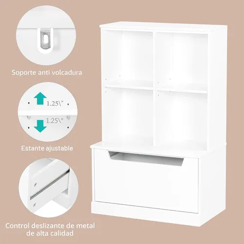 Vista 5 de UTEX Estantería para niños y organizador de almacenamiento de juguetes, estantería para niños pequeños con cubículos, estante de madera ajustable
