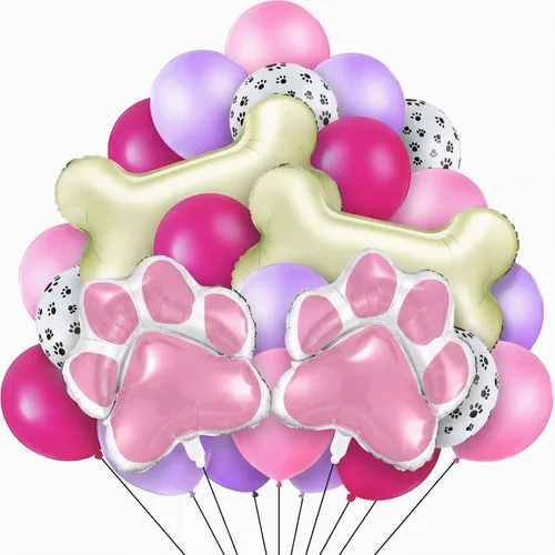 Vista 8 de Decoraciones de cumpleaños para perros, kit de 46 globos con estampado de patas y globos de papel de aluminio, decoraciones de fiesta temática