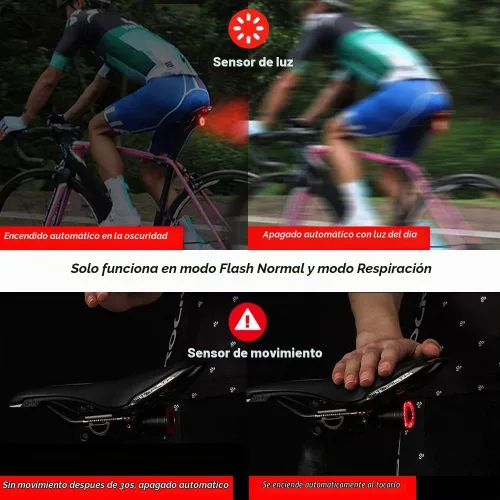 Vista 5 de G Keni Luz trasera inteligente para bicicleta, luces traseras con detección de freno, encendido/apagado automático, impermeable, recargable por USB