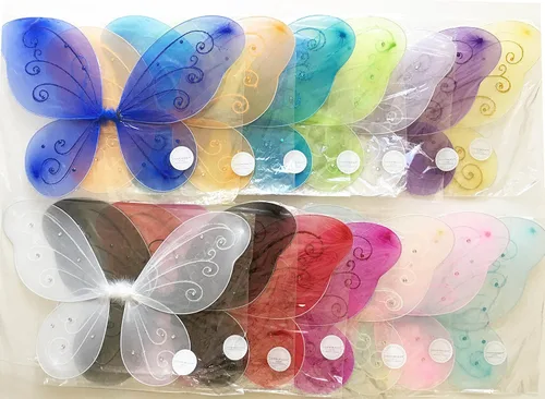 Vista 2 de LOLASATURDAYS Fairy Wings 22" x 15" Fairy Wings for Fairy Costumes or Butterfly Tinkerbell Party Themes (Pack of 4 Wings)