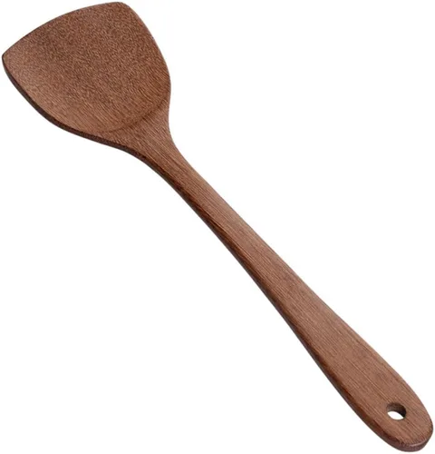 Vista 4 de 3 Uds Práctica Cuchara de Madera Cocinar Esquina Raspador Mango Largo Cuchara de Sopa Cuchara de Servir Comida Cuchara de Cocina Mango Largo Pala