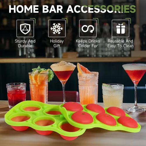 Vista 2 de Ice Cube Trays, Silicone Round Ice Ball Maker Mold, Big Whiskey Ice Ball Maker, Apples Ice Tray Mold for Cocktails, Bourbon, Freezer, Keep Drinks