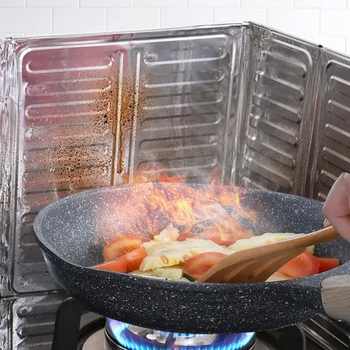 Vista 4 de 2 protectores contra salpicaduras de aceite de papel de aluminio para estufa de gas, pantalla desechable a prueba de aceite, herramienta de cocina