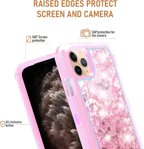 Vista 3 de Asuwish Funda de teléfono para iPhone 11 Pro Max 6.5 con protector de pantalla, brillante, líquido, transparente, híbrida, a prueba de golpes, grado