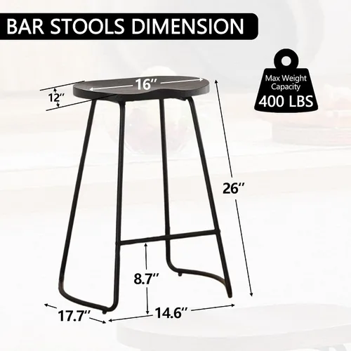 Vista 2 de HeuGah Juego de 2 taburetes de bar, taburetes de bar de 26" de altura de mostrador con pata de metal, taburetes de bar rústicos sin respaldo
