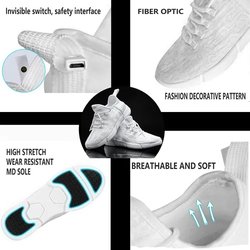 Vista 6 de PYYIQI Zapatos de fibra óptica LED con luz para mujeres y hombres, tenis luminosos intermitentes para festivales, Navidad, Halloween, fiesta de Año