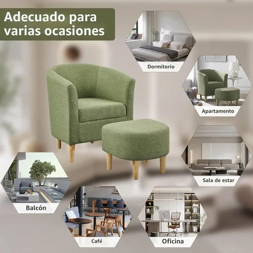 Vista 6 de DAZONE Silla Moderna de Mediados de Siglo, Silla de Acento Tipo Barril con Otomana, Juego Cómodo de Sillón con Reposapiés, Sillas Cómodas para Sala