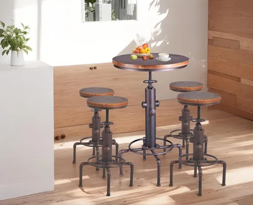 Vista 8 de Topower Mesa de bar industrial de 31.5-41.3 pulgadas, mesa de pub ajustable para cocina, comedor, mesa de café bistró (bronce)