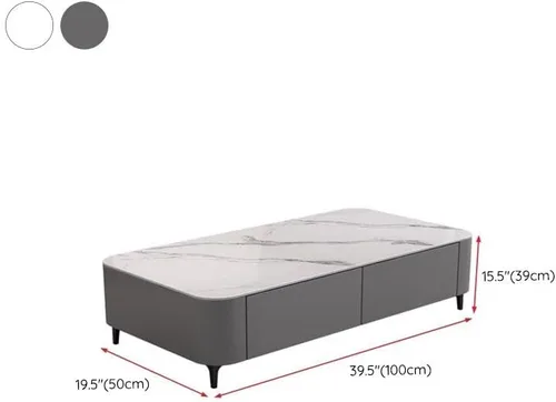 Vista 2 de LAKIQ Mesa auxiliar moderna con cajones de almacenamiento, mesa central rectangular para sala de estar