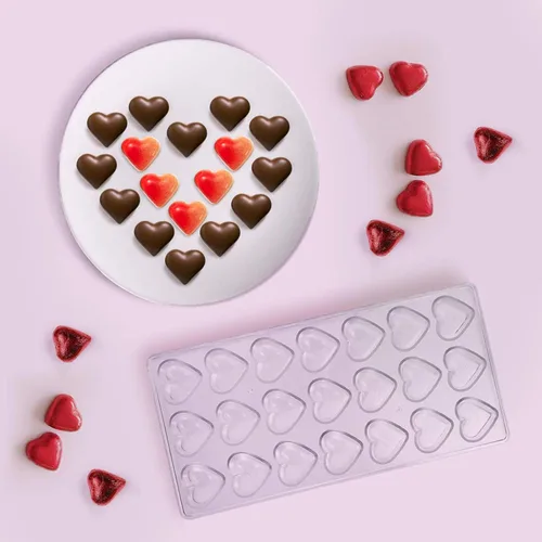 Vista 5 de Molde de policarbonato para chocolate, molde para bricolaje, 21 mini forma de corazón, plástico transparente, hecho a mano, molde para hacer