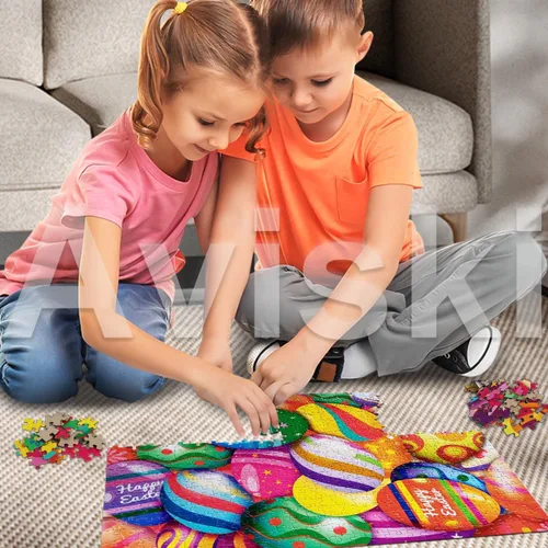 Vista 7 de Rompecabezas de Pascua con póster de referencia 1:1, rompecabezas festivos para adultos y niños - 500 piezas, juegos educativos con huevos