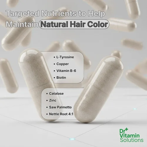 Vista 8 de Gray Hair Rescind with Catalase - Vitaminas antienvejecimiento para el cabello, la piel y las uñas, ácido pantoténico, ácido fólico 400mcg, biotina