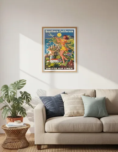 Vista 6 de Southern California - United Air Lines - Vintage Airline Travel Poster by Joseph Fehér c.1950 - Master Art Print (Unframed) 6in x 9in