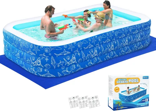 Vista 8 de Piscina inflable para niños y adultos, 102 x 63 x 22 pulgadas, piscinas inflables familiares de tamaño completo para niños, piscina gruesa