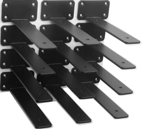 Vista 19 de Paquete de 2 - Soportes de estante en L ocultos negros de 4 pulgadas (1/5 pulgada de grosor) Soportes de estante flotante de hierro Soportes
