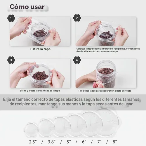 Vista 6 de DeliOne Tapas elásticas de silicona para almacenamiento de alimentos en la cocina, duraderas, reutilizables y expandibles para recipientes de tazas