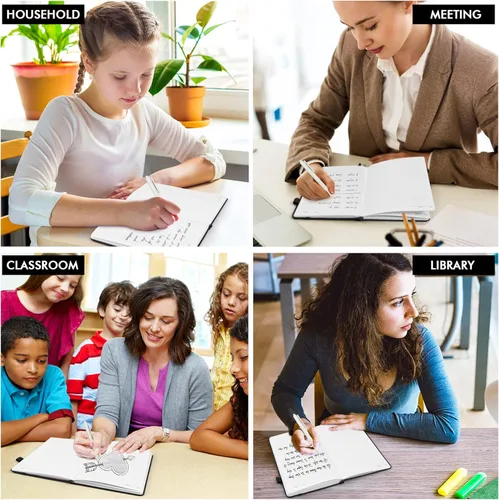 Vista 7 de feela Paquete de 8 cuadernos a granel para la escuela, cuadernos de negocios de tapa dura, diarios clásicos rayados con soporte para bolígrafo