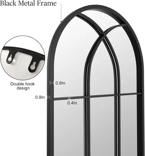 Vista 5 de Espejo de longitud completa, 56x22", espejo grande arqueado, espejos de cuerpo completo de panel de ventana negro para pared, espejos de pie