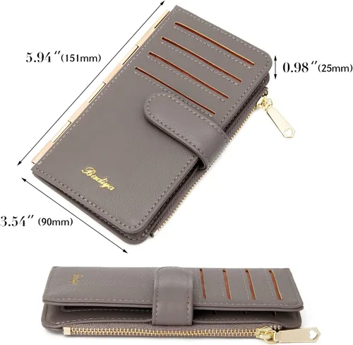 Vista 6 de Badiya Tarjetero de crédito para mujer, cartera RFID para mujer, organizador de tarjetas plegable delgado con funda para múltiples tarjetas