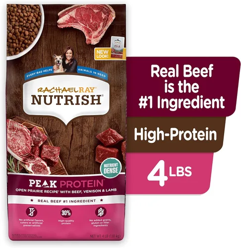 Vista 2 de Nutrish Receta de carne de res, patata y guisantes alta en proteínas con carne de venado y cordero, bolsa de 4 libras, el embalaje puede variar