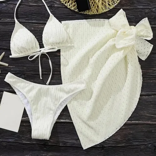 Vista 2 de shlutesoy Traje de baño libre de alergia desgaste atractivo mujeres sexy traje de baño tres piezas bikini conjunto para mujer